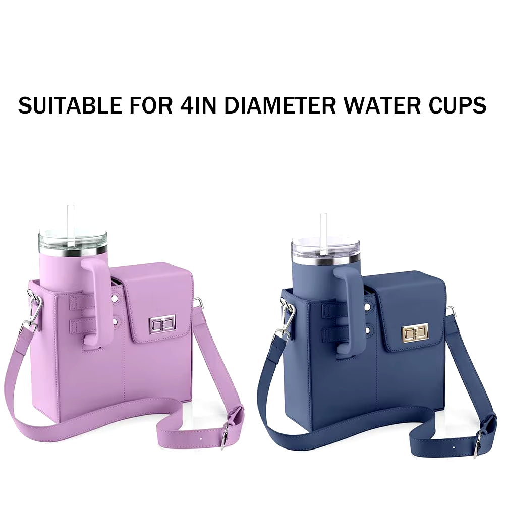 Portable Outdoor Crossbody Water Bottle Carrier, Adjustable Strap PU Leather Bag