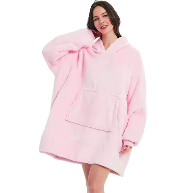 Oversized Winter Hoodie Blanket – Fleece Pullover with Long Flannel Sleeves for Men & Women