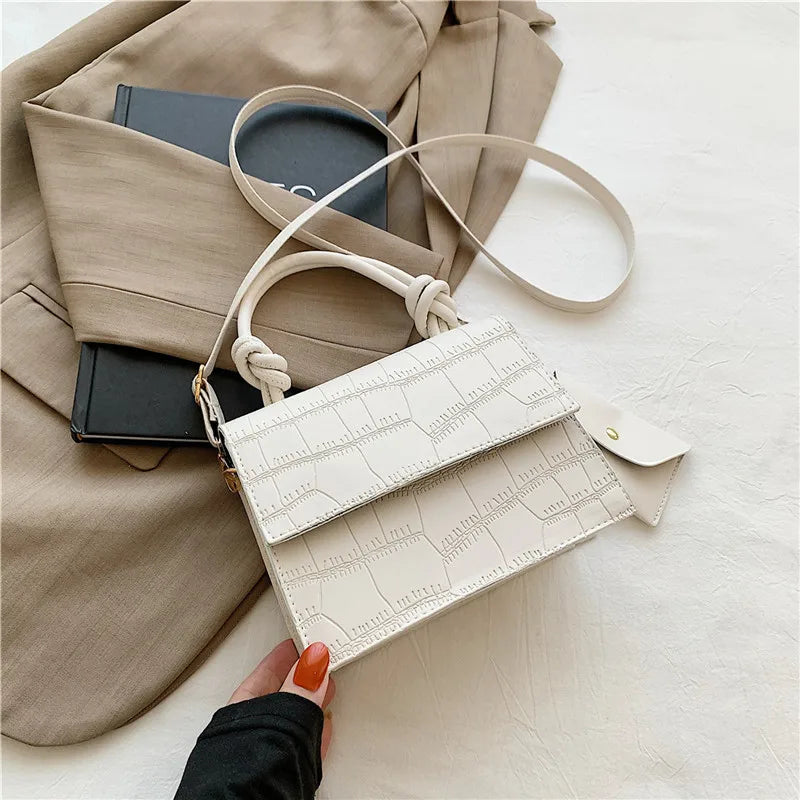 Alida Stone Pattern White Crossbody Bags