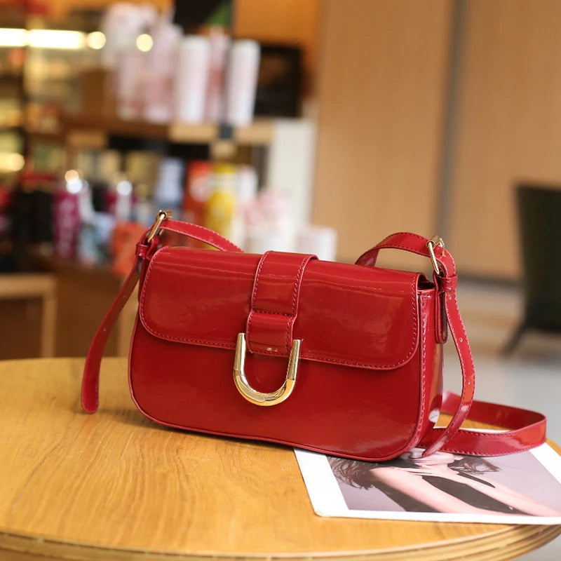 Olga Burgundy Glossy Shoulder Bag