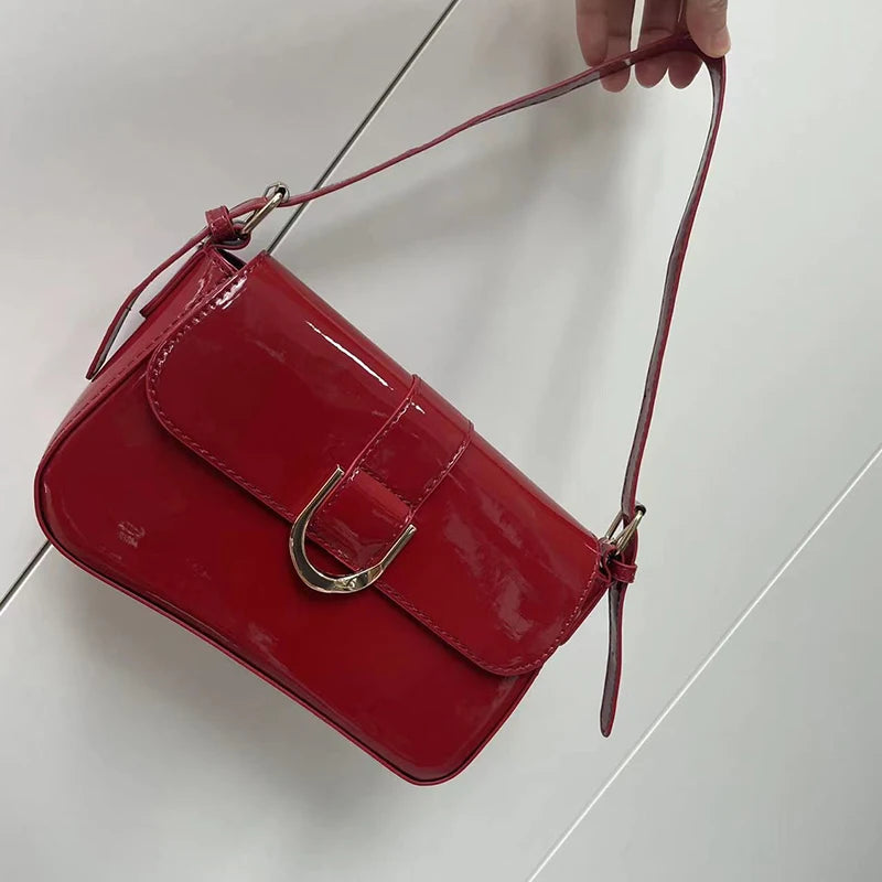 Olga Burgundy Glossy Shoulder Bag