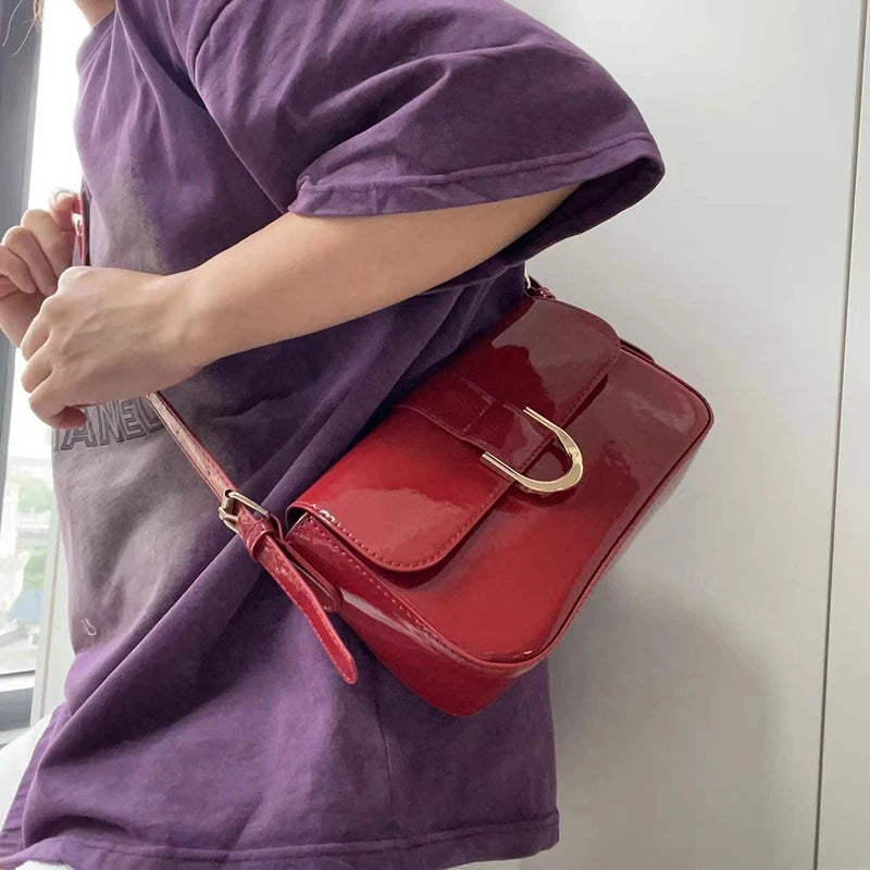 Olga Burgundy Glossy Shoulder Bag