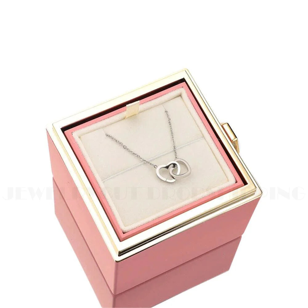 Rotaring Rose Box with Custom Double Heart Engraved Name